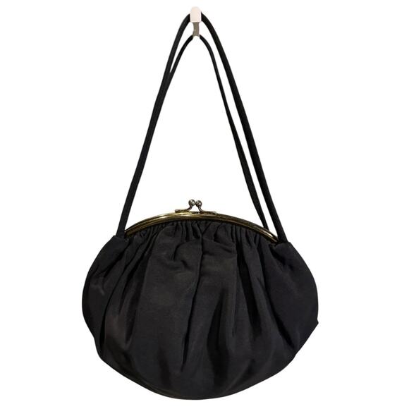 1950's Vintage formal Black Bag with kiss claps attached inside coin purse - Picture 1 of 9